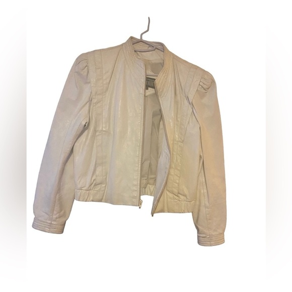 Vintage Win-lit White a women’s Leather Short Jacket Size 13/14 - Picture 1 of 9